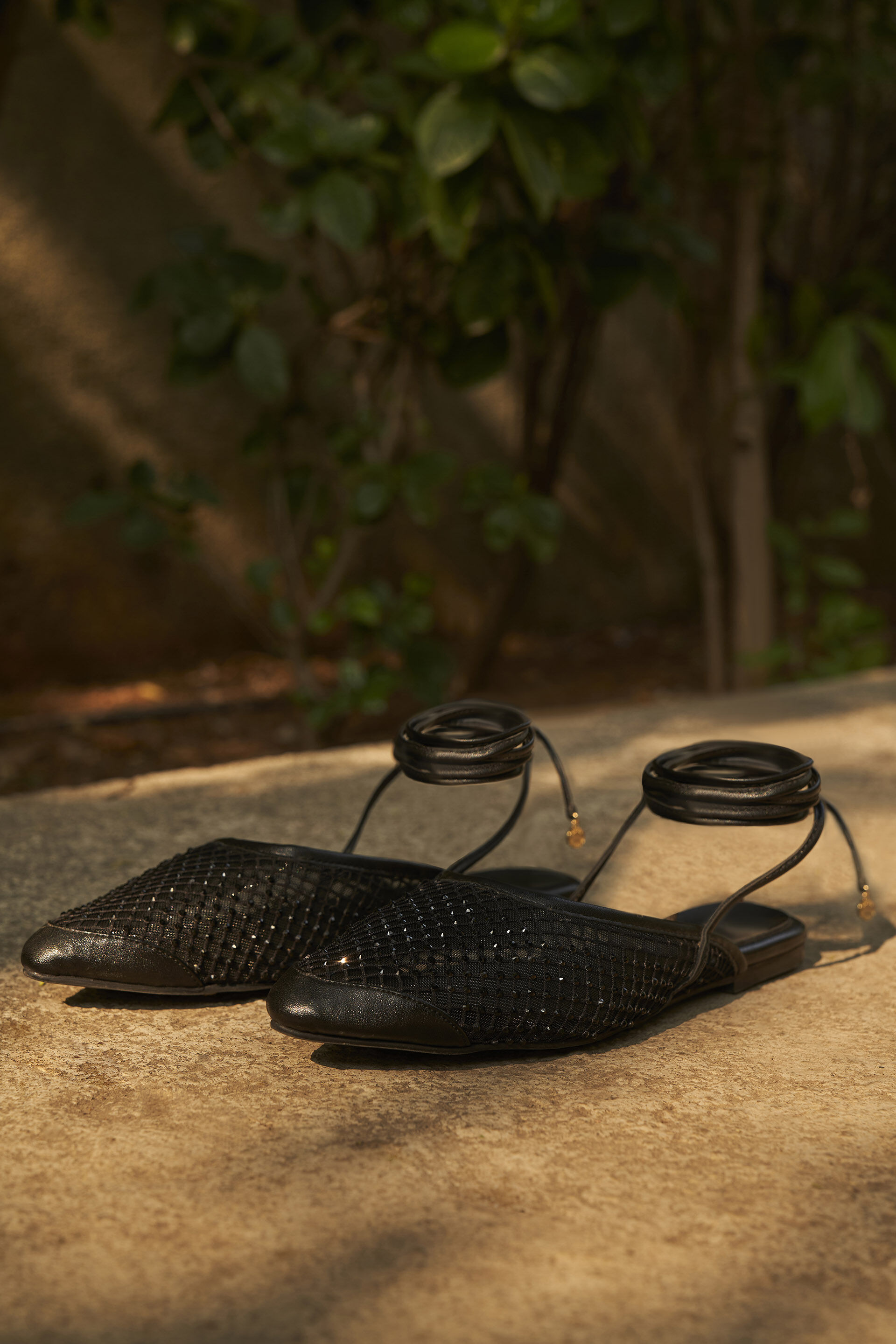 Siofra Ankle-Tie Mules - Black